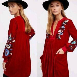 COPY - Free People Red Velvet Embroidered Tunic Mini Dress - M